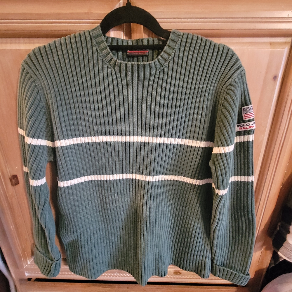 Polo by Ralph Lauren Classic Green and White Crewneck Sweater